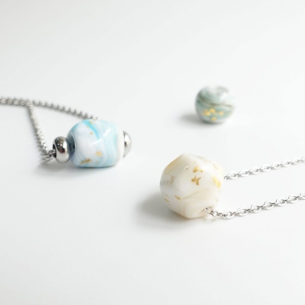 燒玻璃・金箔雲石紋玻璃珠燒製